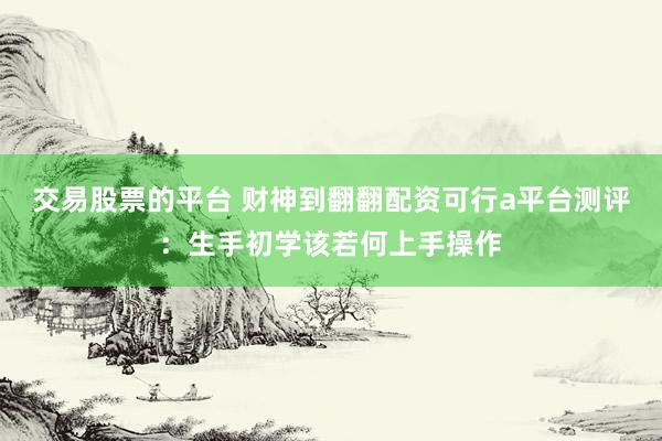 交易股票的平台 财神到翻翻配资可行a平台测评:生手初学该若何上手操作