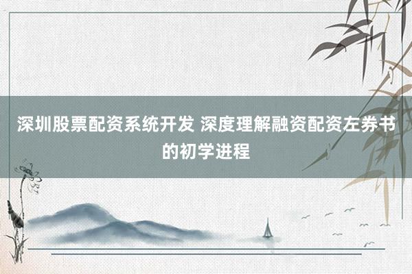 深圳股票配资系统开发 深度理解融资配资左券书的初学进程